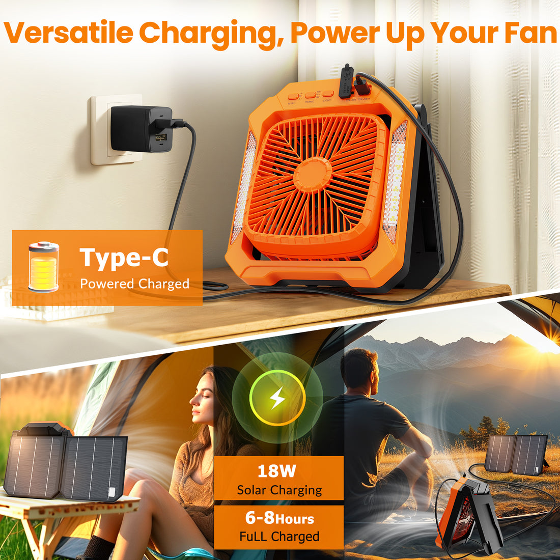 26800mAh Rechargeable Solar Fan with LED Lantern