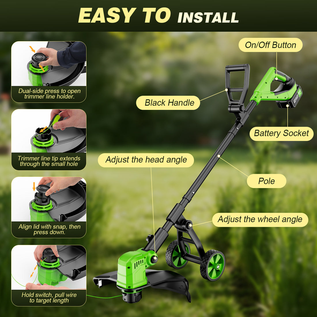 Fovendi 12" Cordless String Trimmer, Grass Trimmer&Edger with 8 Replacement Spools for Garden, Lawn